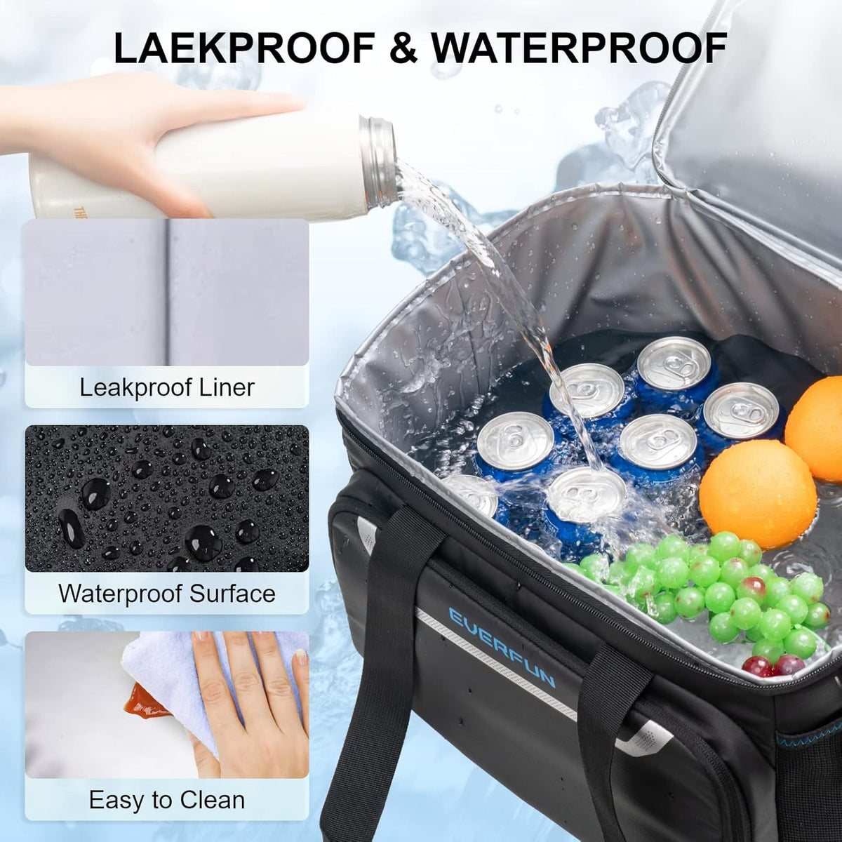 EVERFUN Cooler Bag Insulated Beach Cooler Lunch Bag Box for Men Women Dual Compartments Collapsible Waterproof Leak-Proof for Travel Work Picnic - PuriLite