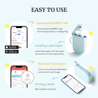 NIIMBOT D110 Mini Label Maker Machine with Tape(Pre-Cut Size 12x40mm), Portable Bluetooth Sticker Printer, Inkless Automatic Feeding One-Touch Custom Printing, Compatible with Phone Only - PuriLite