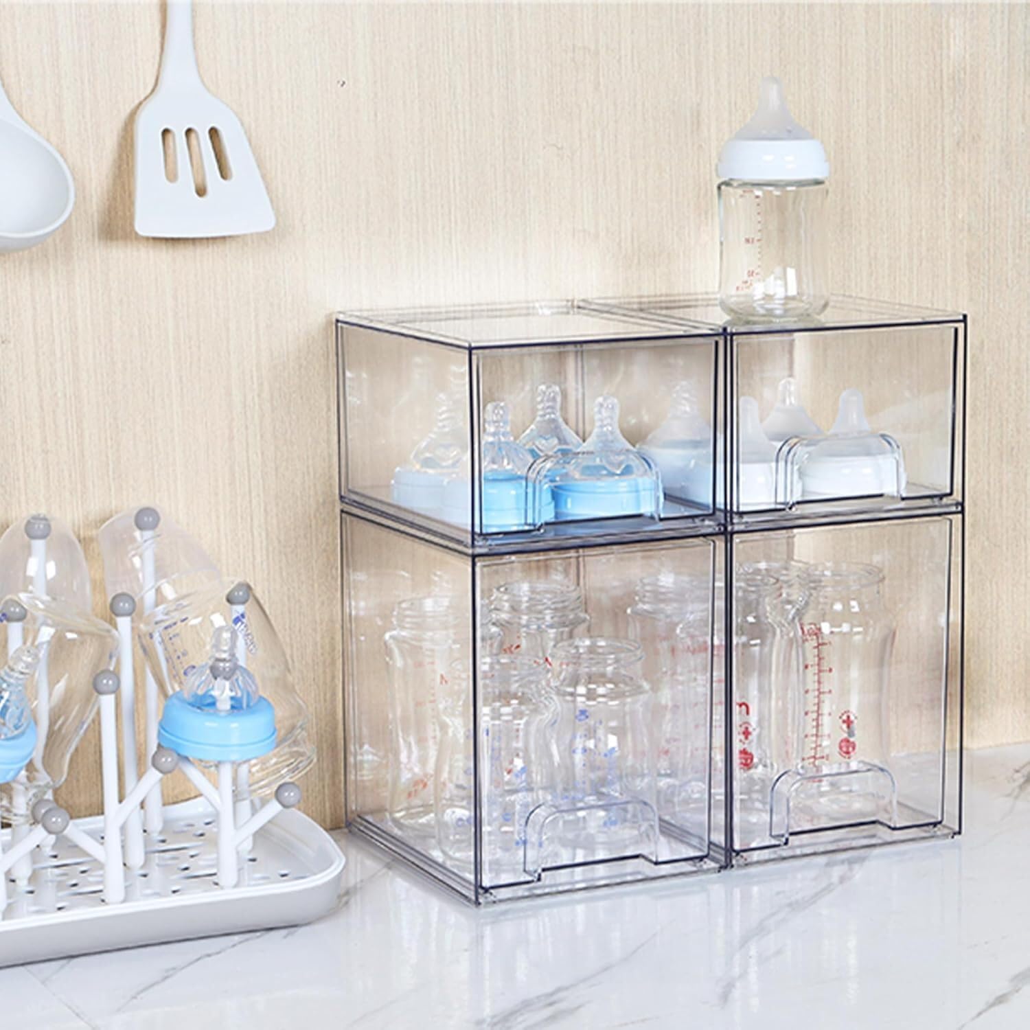 Vtopmart 3 Pack Stackable Clear Plastic Drawer Organizer, Makeup Organizers and Storage for Eyeshadow Palettes, Cosmetics, Beauty Supplies, Ideal for Vanity, Desk, Office, Bathroom Organization - PuriLite