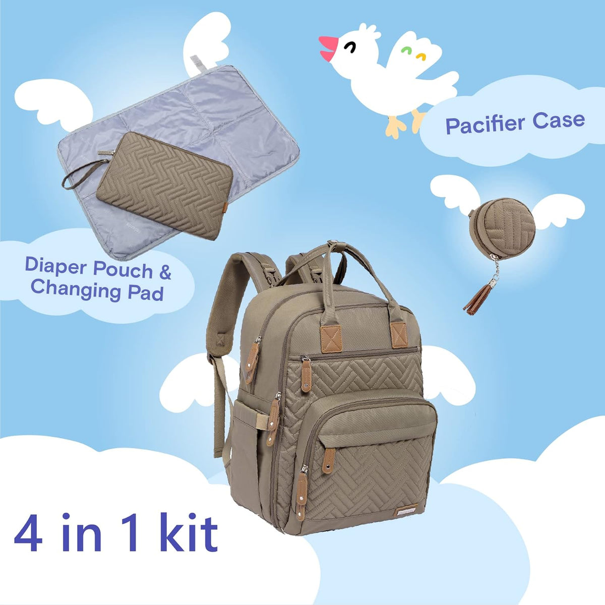 Diaper Bag Backpack, iniuniu Large Baby Bags with Diaper Pouch, Washable Changing Pad, Pacifier Case and Stroller Straps - PuriLite