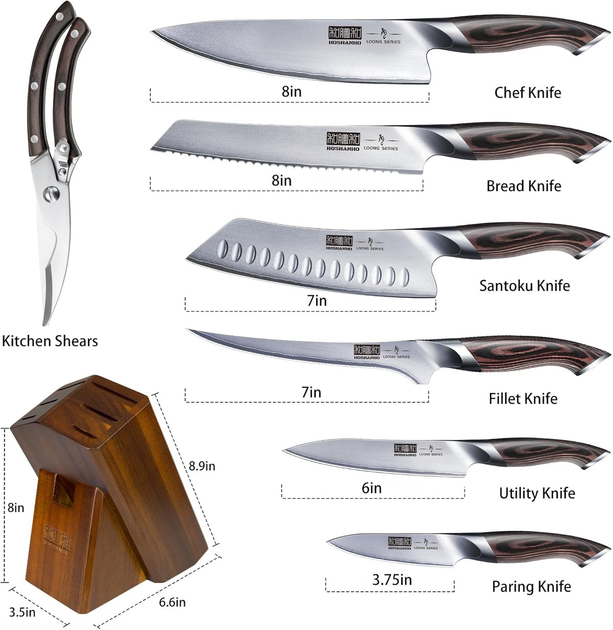 HOSHANHO 16-Piece Knife Set, Japanese High Carbon Stainless Steel Kitchen Knife Set, Ultra Sharp Chef Knife Block Set with Sharpener - PuriLite