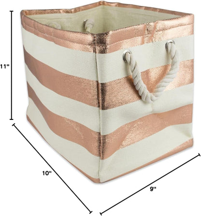 DII Storage Basket or Bin, Collapsible & Convenient Storage Solution for Office, Bedroom, Closet, Toys, Laundry (Large) - Pink Rugby Stripe - PuriLite