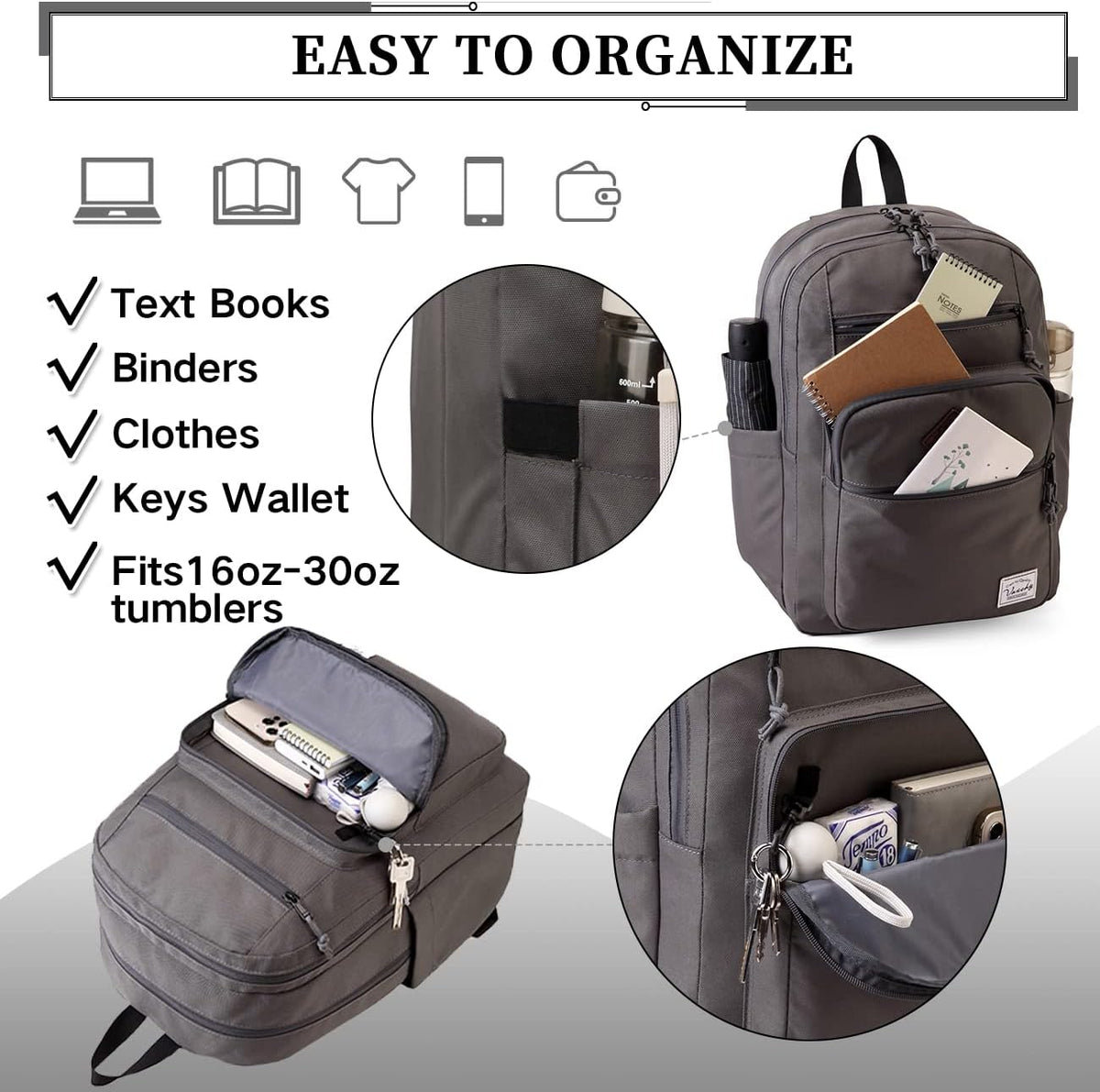 School Backpack for Men Women,Vaschy Lightweight School Bag Bookbag Casual Daypack for High School/College/Teens/Travel/Work - PuriLite
