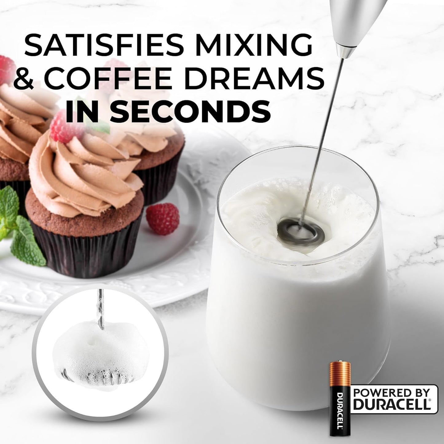 Zulay Kitchen Powerful Double Whisk Milk Frother Handheld - Foam Maker with Stand - Whisk Drink Mixer for Coffee, Mini Foamer for Latte, Matcha, Frappe, Hot Chocolate & Cappuccino (Black) - PuriLite