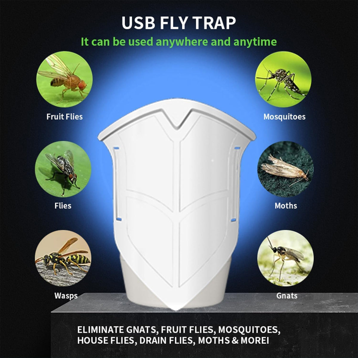 Flying Insect Trap, Fly Trap Captures Houseflies, Fruit Flies, and Gnats (White 2 Device + 8 Refills) - PuriLite