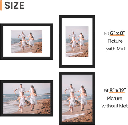 upsimples 11x14 Picture Frame, Display Pictures 8x10 with Mat or 11x14 Without Mat, Wall Hanging Photo Frames, Black - PuriLite