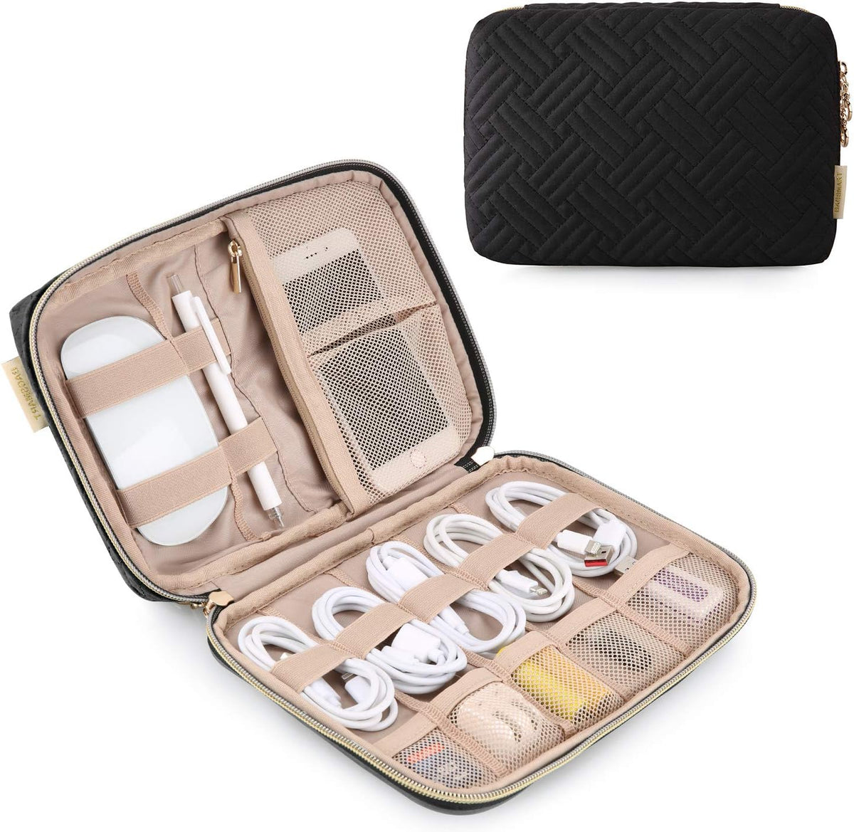 BAGSMART Electronic Organizer, Travel Cable Organizer Double Layer Electronics Accessories Cases Portable for Tablet 7.9", USB Drive, Cords, Black - PuriLite