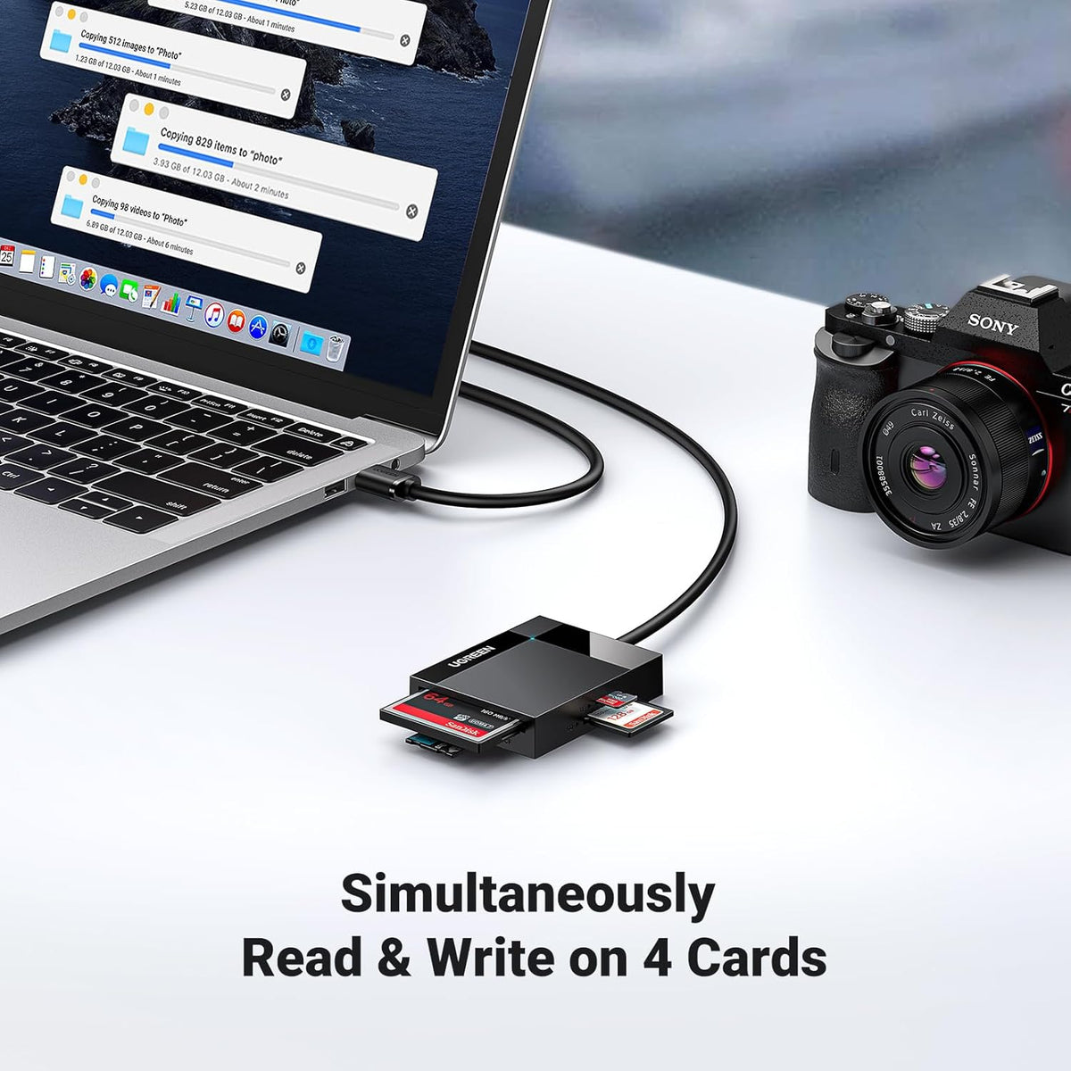 UGREEN SD Card Reader 4 in 1 USB 3.0 5Gbps Memory Card Adapter, Support Micro SD, MS, CF, UHS-I, SDHC, SDXC, MMC, MMC, Plug and Play on Windows macOS Linux Chrome - PuriLite