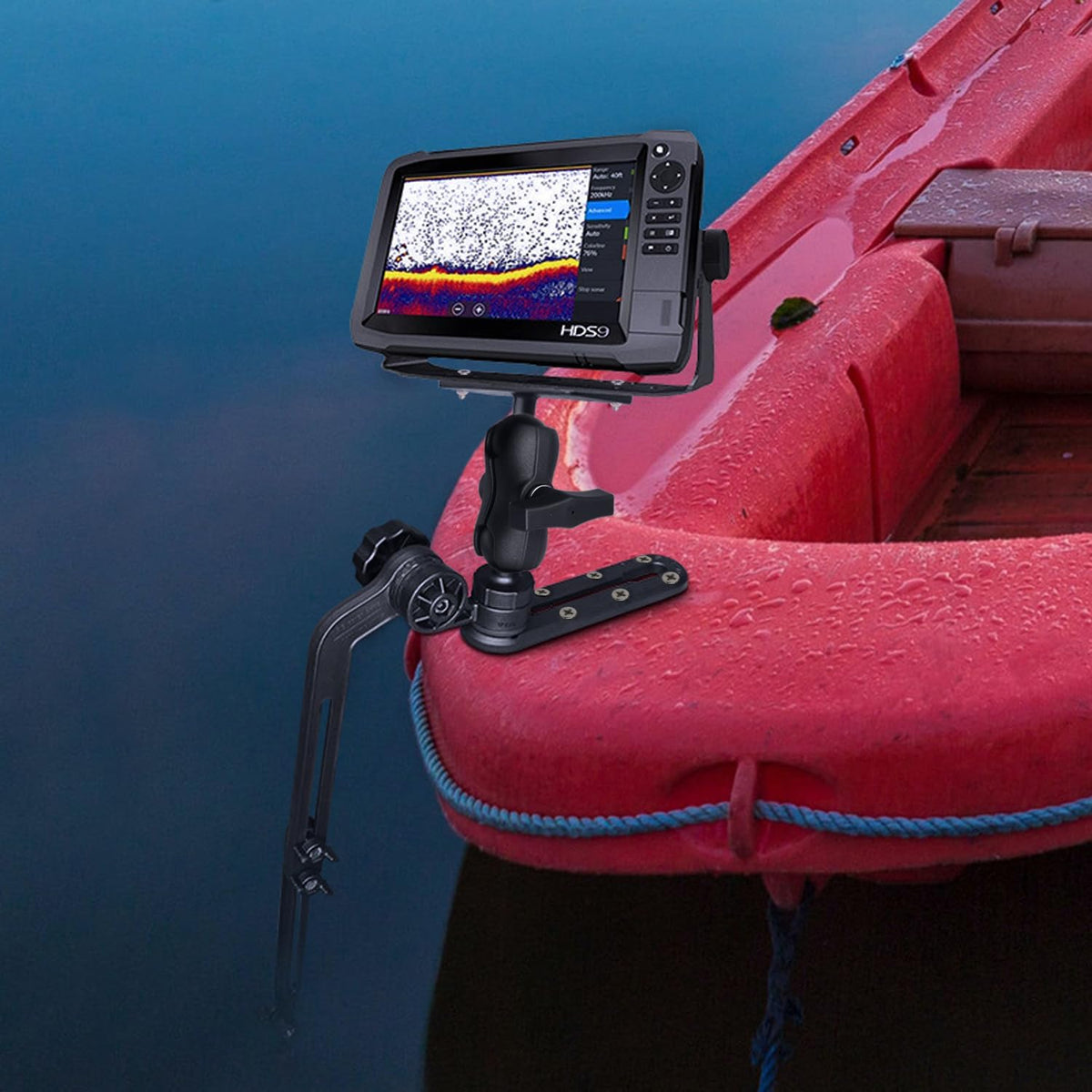 WINDFRD 1.5" Ball Kayak Fish Finder Mount with Transducer Mounting Arm, Marine Electronic Mount Plate with Low Profile Track, Compatible with RAM Mounts, Scotty, Lowrance, Garmin - PuriLite