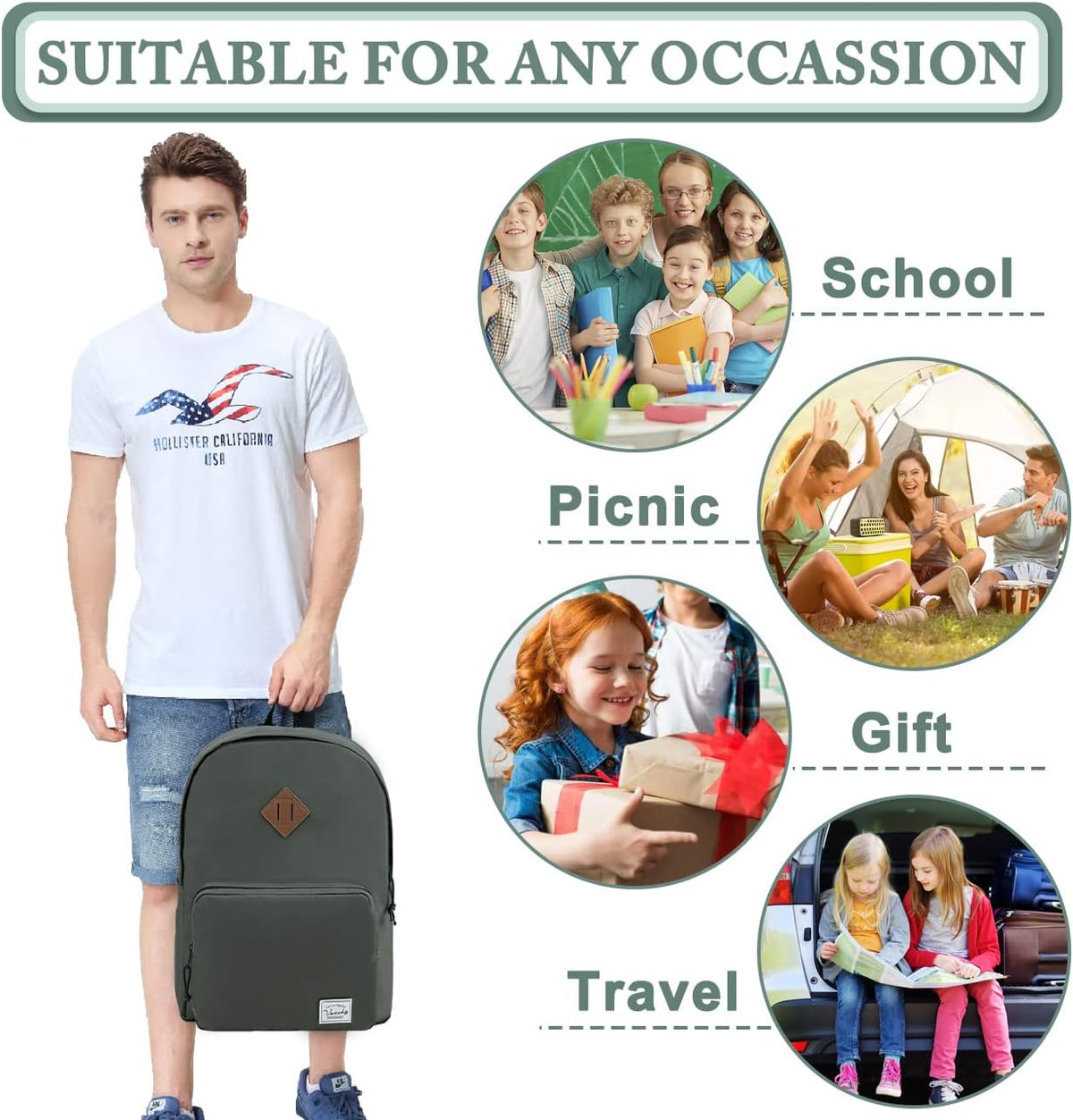 VASCHY Lightweight School Backpack for Women with Sleeve for 14" Laptop - PuriLite