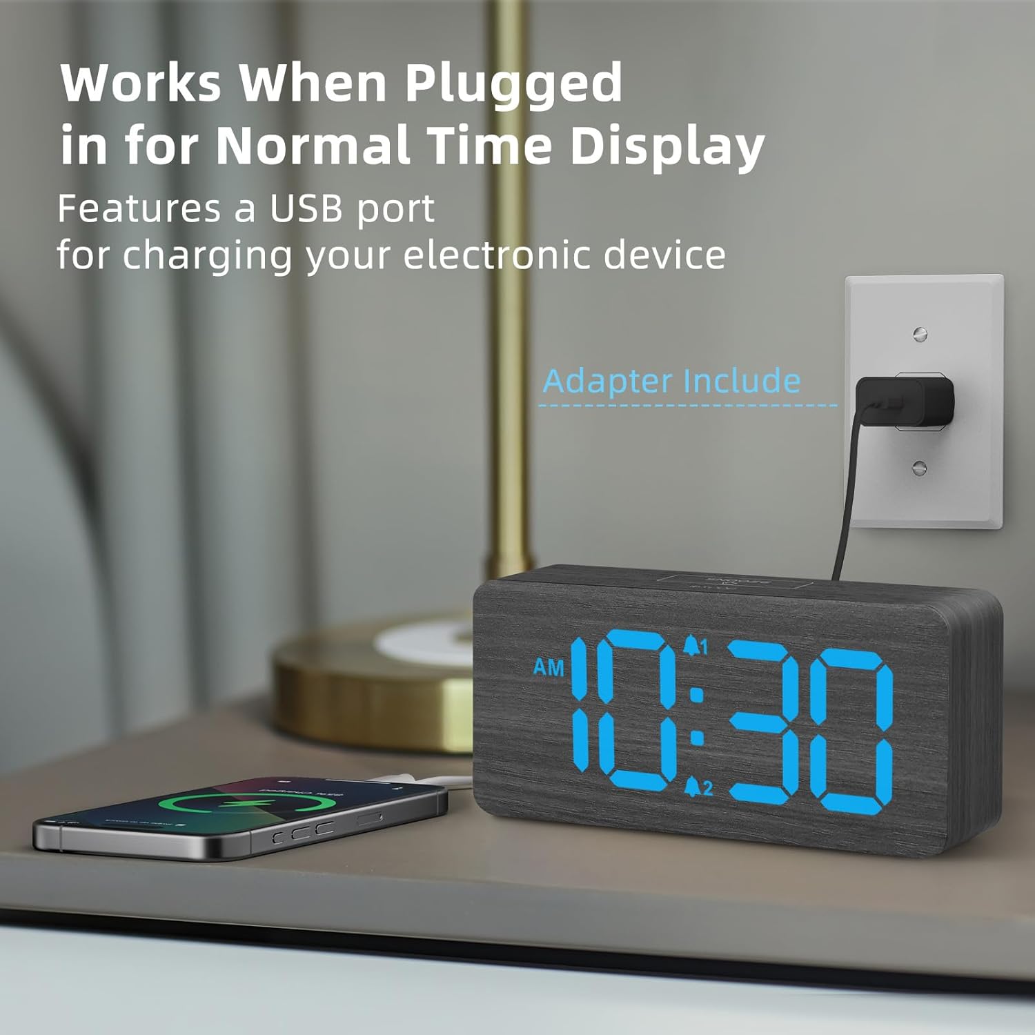 Purilite Select Wooden Digital Alarm Clock with Large LED Display - PuriLite