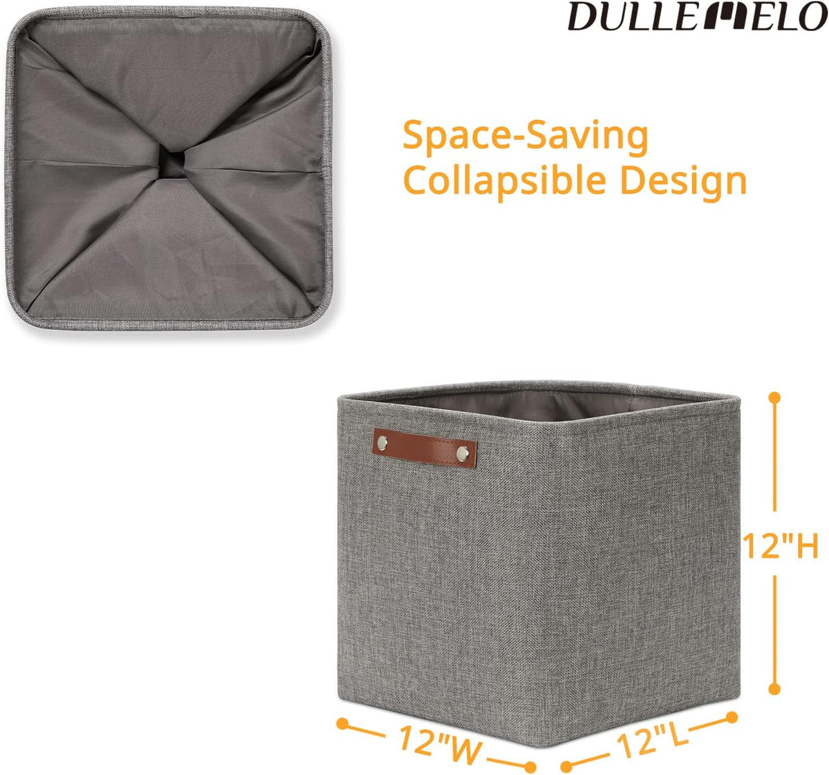 DULLEMELO Storage Baskets for Shelves, Fabric Collapsible Rectangular Storage Bins for Shelves, Closets, Nursery, Home, Office, Empty Gift Baskets (White&Teal) - PuriLite