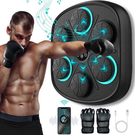 2025 New Smart Music Boxing Machine with Premium Boxing Gloves, Bluetooth Training Machine with LED Electronic Wall Mounted, Home Workout Boxing Target Machine for Adults and Kids - PuriLite