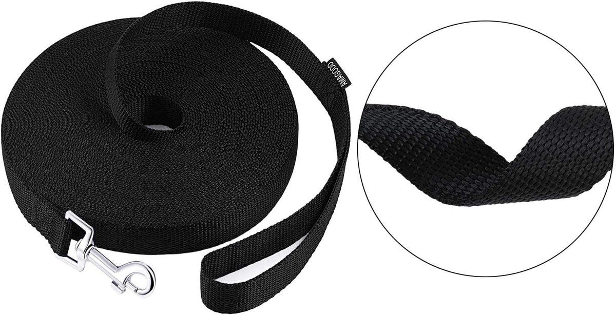 AMAGOOD Dog/Puppy Obedience Recall Training Agility Lead-15 ft 20 ft 30 ft 50 ft Long Leash-for Dog Training,Tie Out,Play,Safety,Camping (15 feet, Black) - PuriLite