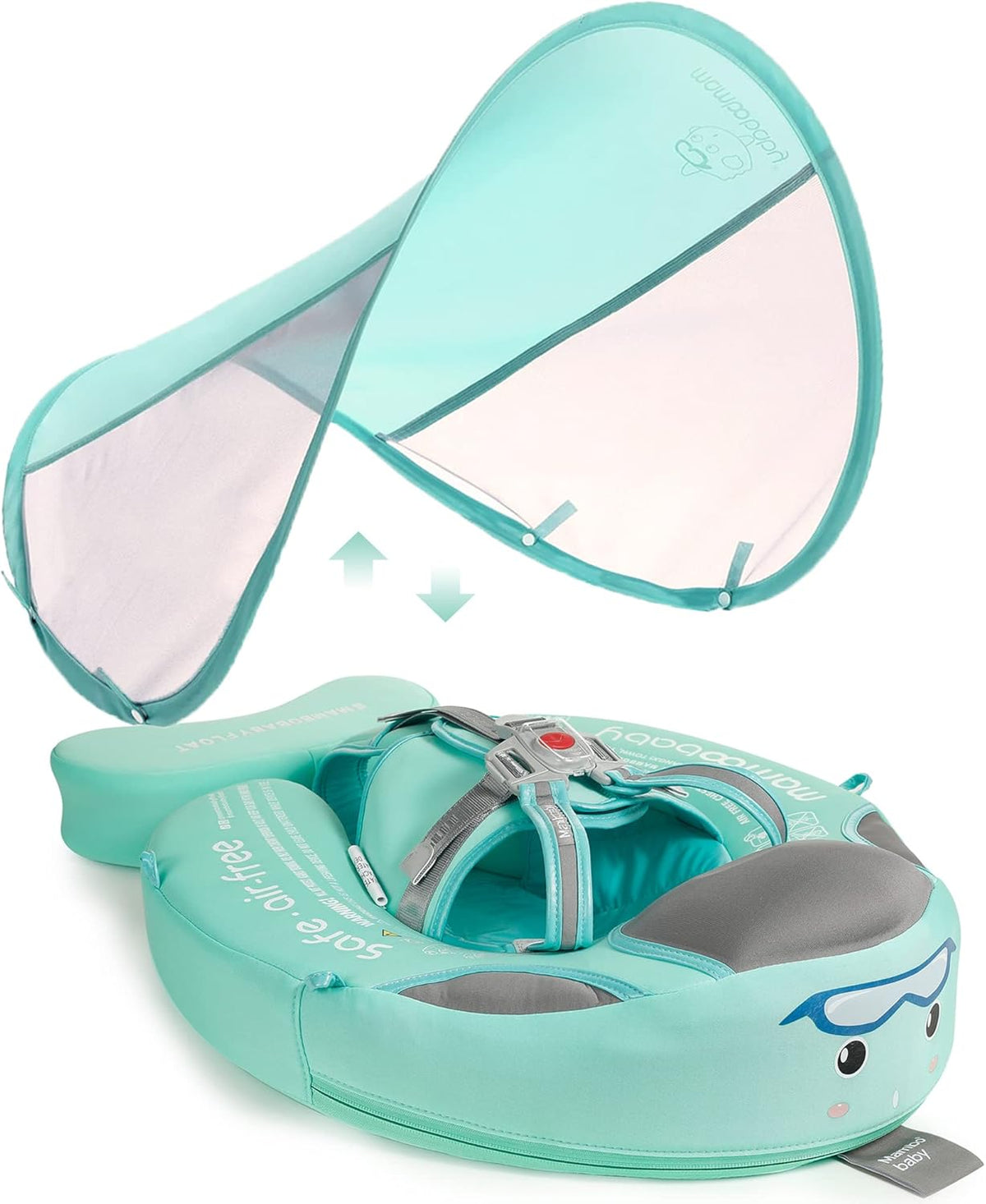 Mambobaby Baby Swim Float with Canopy, Non-Inflatable Solid Baby Float, Upgrade Soft Skin-Friendly Material Infant Swim Float - PuriLite