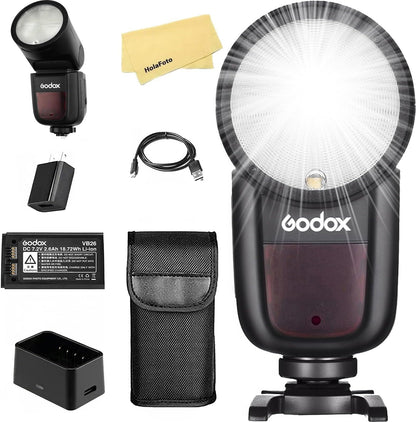 Godox V1 V1-C V1C Round Head Camera Flash for Canon Flash Speedlite Speedlight Light,76Ws 2.4G TTL1/8000 HSS,480 Full Power Shots,1.5s Recycle Time,2600mAh Li-ion Battery,10 Levels LED Modeling Lamp - PuriLite