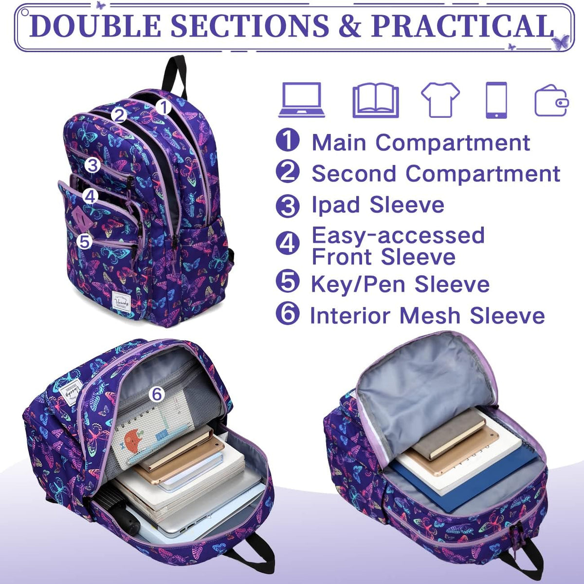 School Backpack for Men Women,Vaschy Lightweight School Bag Bookbag Casual Daypack for High School/College/Teens/Travel/Work - PuriLite