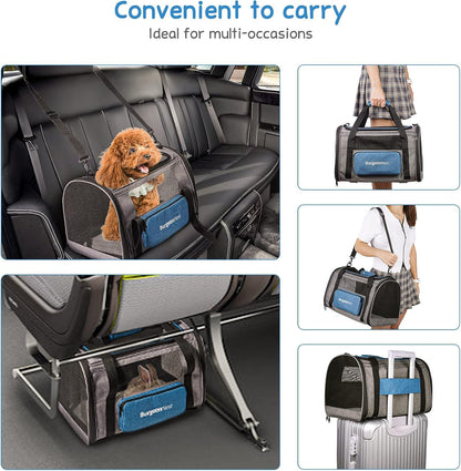 BurgeonNest Cat Carriers for Medium Cats Under 25 lbs, Pet Carrier for Cats with Unique Side Bag,Top Load Small Pet Carrier Soft-Sided Escape Proof with 4 Ventilated Windows - PuriLite