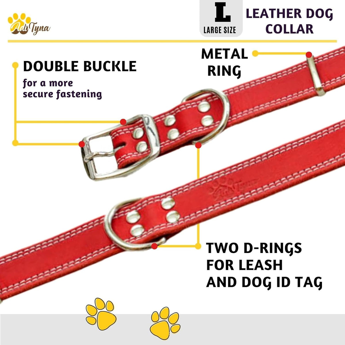 ADITYNA Heavy-Duty Leather Dog Collar for Medium Dogs - Soft and Strong, 100% Genuine Leather - Collier Pour Chien (Medium: Fit 13" - 20" Neck, Brown) - PuriLite