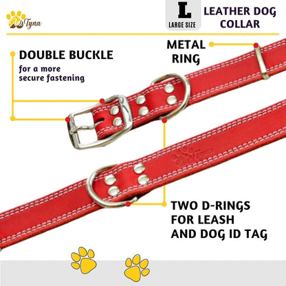 ADITYNA Heavy-Duty Leather Dog Collar for Medium Dogs - Soft and Strong, 100% Genuine Leather - Collier Pour Chien (Medium: Fit 13" - 20" Neck, Brown) - PuriLite