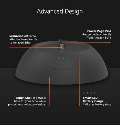 Battery Base in Black, for Echo (4th generation). Not compatible with previous generations of Echo or Echo Dot (1st Gen, 2nd Gen, or 3rd Gen). - PuriLite