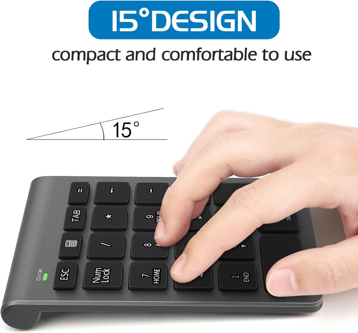 Wireless Number Pad, Portable 2.4Ghz USB 10 Keys Financial Accounting Numeric Keypad Data Entry Numpad for Laptop, PC, Desktop - PuriLite