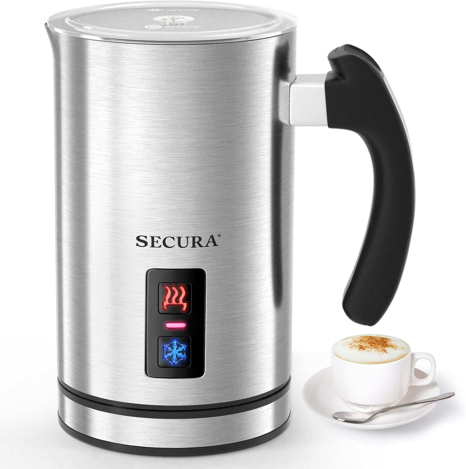 Secura Electric Milk Frother, Automatic Milk Steamer Warm or Cold Foam Maker for Coffee, Cappuccino, Latte, Stainless Steel Milk Warmer with Strix Temperature Controls (Black) - PuriLite