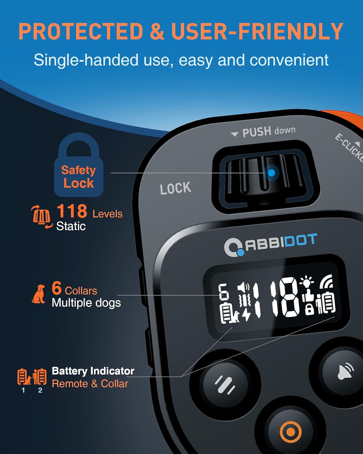 ABBIDOT Shock Collar - 4500ft Dog Training Collar, 178 Levels Dog Shock Collar, E-clicker, Waterproof Remote & Collar, Night Light E Collar for Small Medium Large Dogs (Black, 1 Collar) - PuriLite