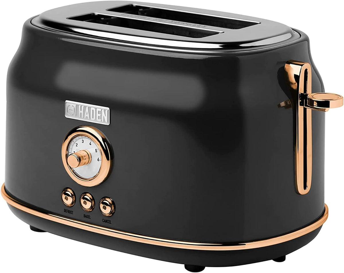 Haden Dorset 75083 Stainless Steel 1500W Retro Toaster 4 Slice Wide Slot w/Removable Crumb Tray and Settings, Black/Copper Toasters w/Adjustable Browning Control, Smart Toaster - PuriLite