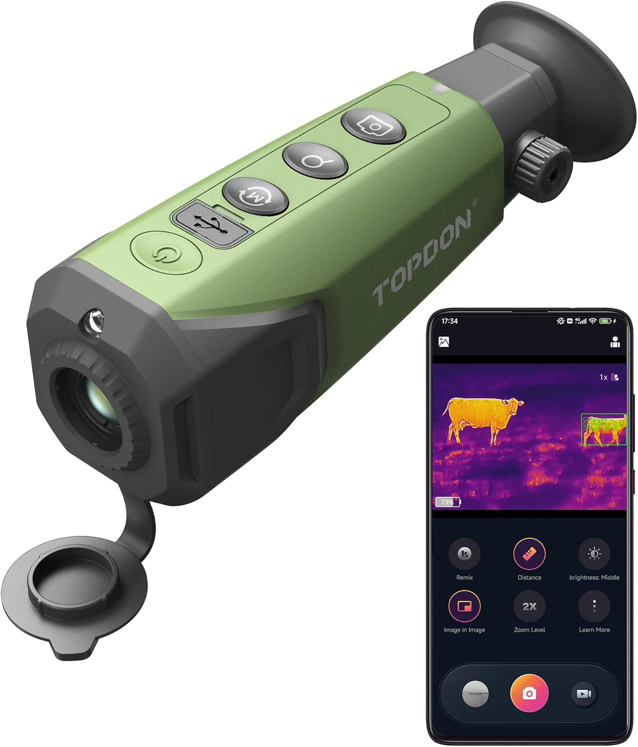 TOPDON TS004 256x192 Thermal Monocular, Supported Wireless Connection, 13mm 50Hz Thermal Night Vision with 11-Hour Battery Life, IP67 Waterproof Thermal Imaging Monocular for Hunting - PuriLite