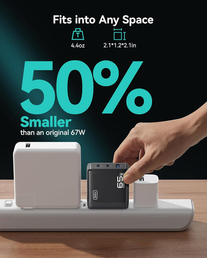 INIU USB C Charger, 65W Fast Charging GaN Wall Charger, 2-Port Compact Foldable PD PPS Charger Block for MacBook Pro/Air, iPad Pro, iPhone 16/15, Galaxy S23, Dell XPS 13, Note 20/10+, Steam Deck - PuriLite