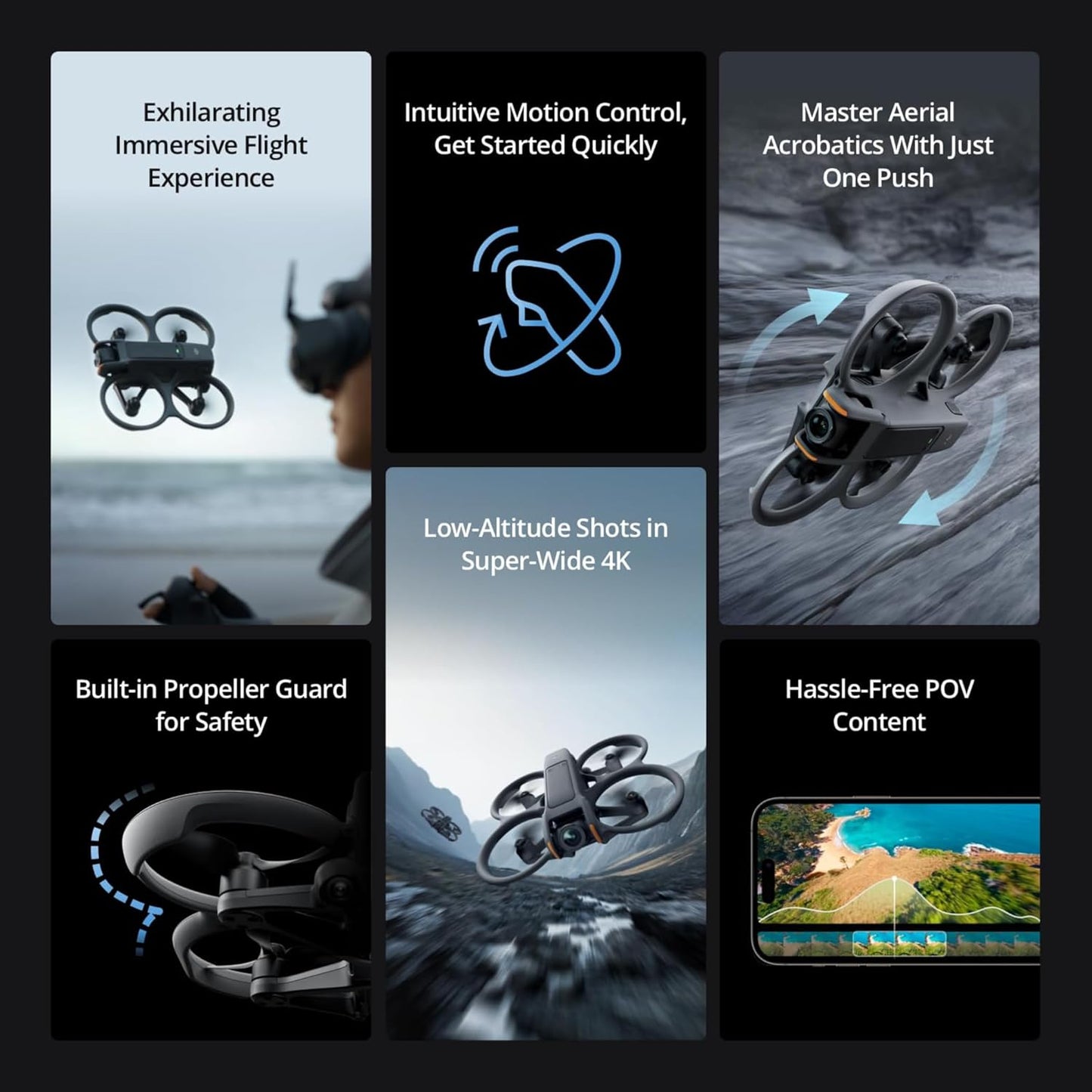 DJI Avata 2 Fly More Combo (3 Batteries), FPV Drones with Camera for Adults 4K, Immersive Experience, One-Push Acrobatics, Built-in Propeller Guard, 155° FOV, Drone Compliant with FAA Remote ID - PuriLite