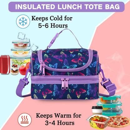 VASCHY Lunch Box Bag Men, Insulated Two Compartments Bento Cooler Bags for Adults/Women/Kids for School,Daycare,Kindergarten,Picnic Black - PuriLite