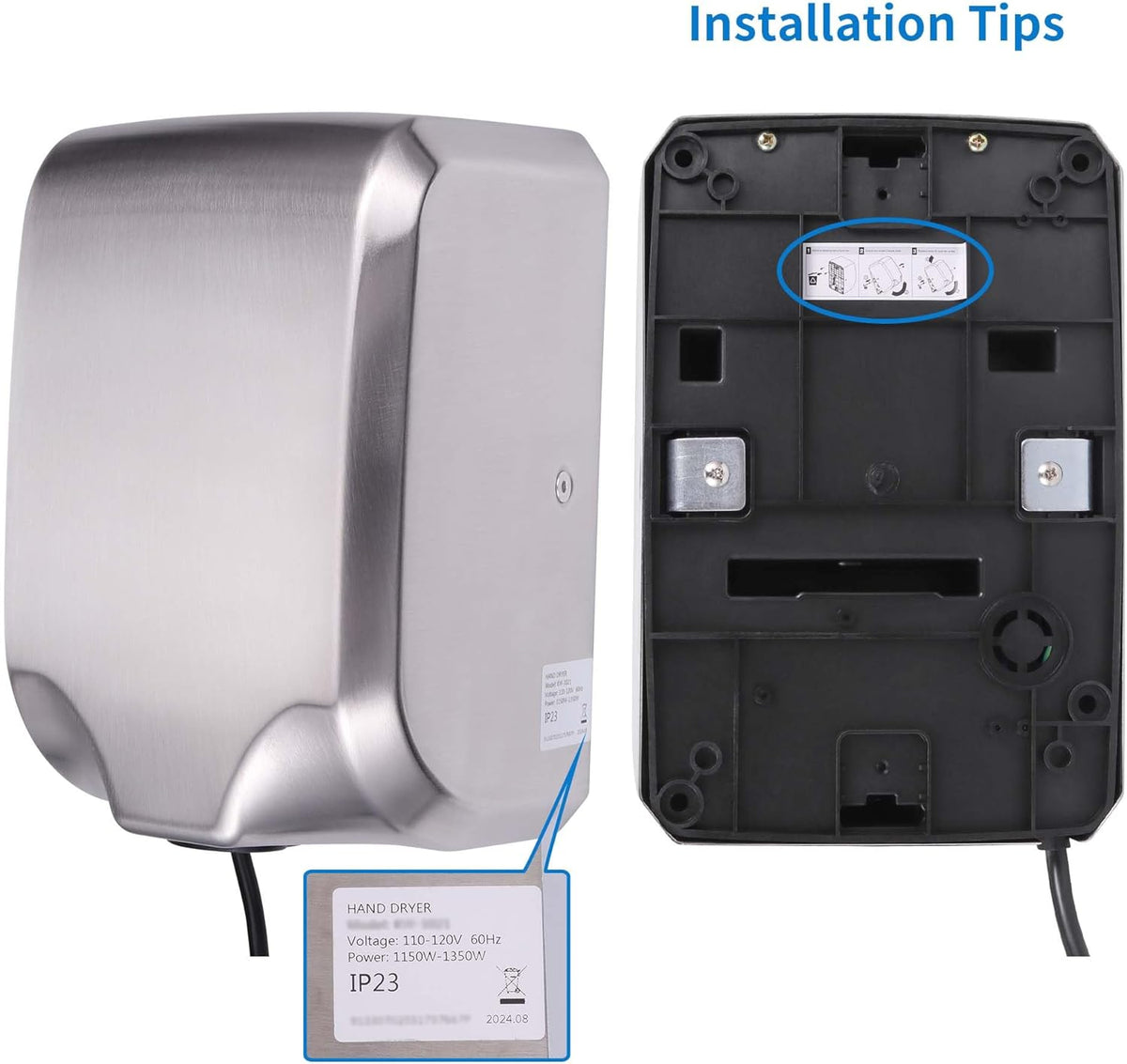 Goetland Stainless Steel Commercial Hand Dryer 1800w Automatic High Speed Heavy Duty Dull Polished - PuriLite