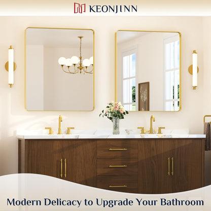 Keonjinn 42 x 36 Brushed Nickel Bathroom Vanity Mirror, Large Rounded Rectangle Bathroom Mirrors for over Sink, Metal Framed Silver Mirror for Wall, Shatterproof HD Tempered Glass(Horizontal/Vertical) - PuriLite
