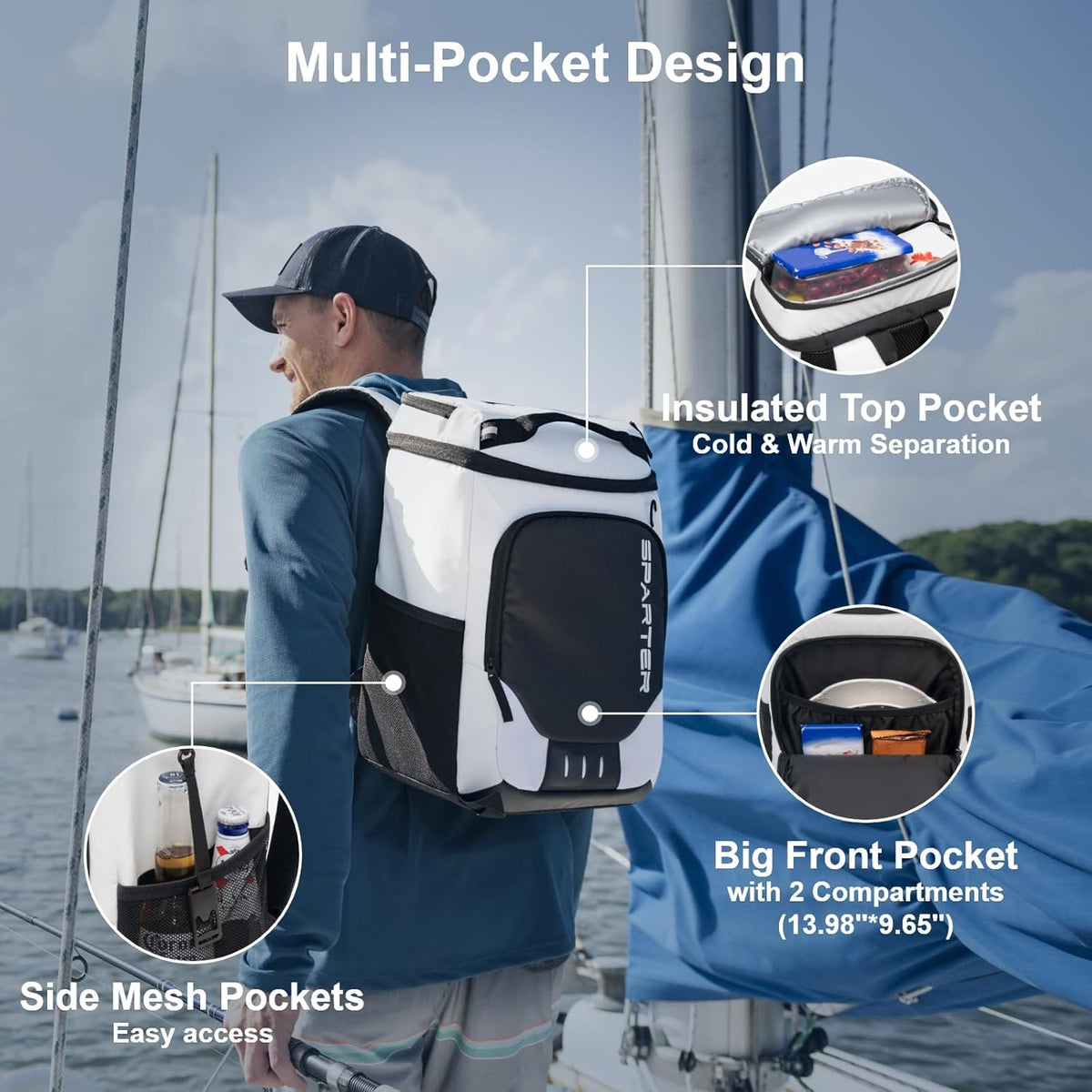 SPARTER Backpack Cooler Insulated Leak Proof 33/49 Cans, 2 Insulated Compartments Thermal Bag, Portable Lightweight Beach Travel Camping Lunch Backpack for Men and Women - PuriLite