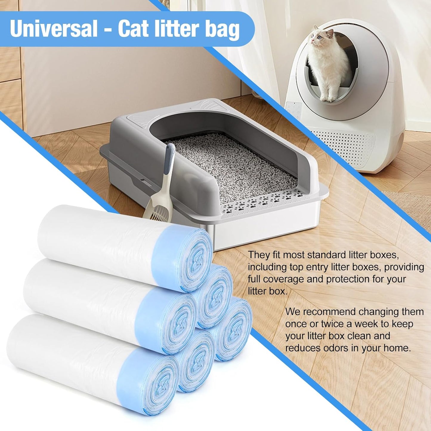 Cat Litter Box Liners, 120 Count Large Cat Litter Bags Thickened Cat Litter Waste Receptacles Bags Automatic Self Cleaning Cat Litter Box Liner, Universal Compatible for Most Litter Boxs - PuriLite