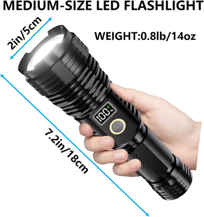 Flashlight rechargeable, 990000 High Lumens LED Flash Light, Super Bright Zoomable Lampe with LCD Digital Display, 5Modes Brightest Flashlights, Powerful Tactical Flashlight for Emergency Camping Gift - PuriLite