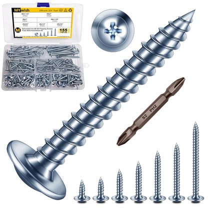 150Pcs #8 × 2" Black Screws for Wood, Phillips Truss Head Wood Screws, Quick Metal Self Tapping, Zinc Plated Steel, Truss Head Screws by Mywish - PuriLite