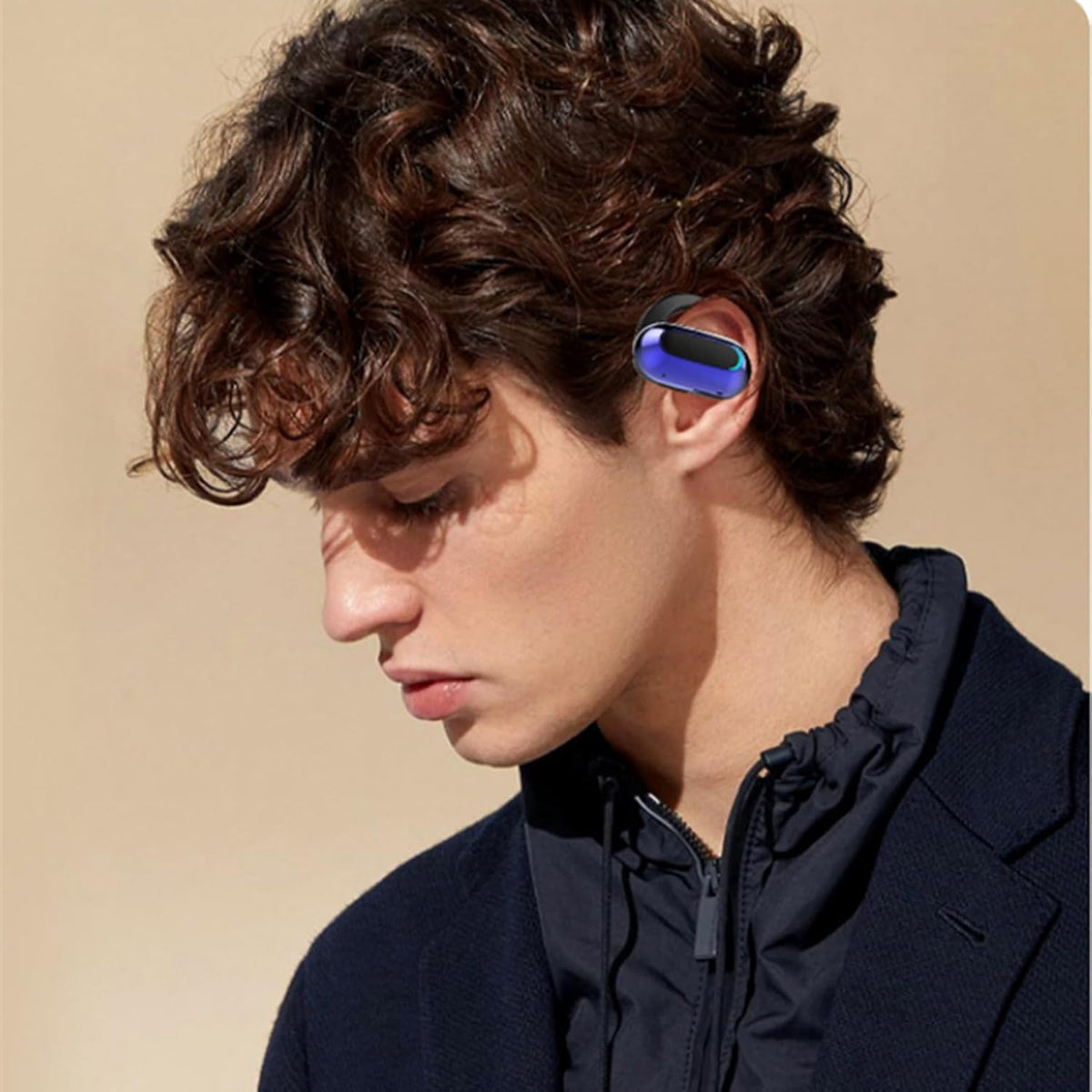 Open Ear Headphone,5.3 Bluetooth Headset for Cell Phones Wireless Earpiece Single Headset 15Hrs Talking with Noise Cancelling Mic Handsfree Earbud for iPhone Android Laptop Trucker Driver(Black) - PuriLite