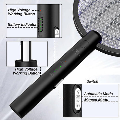 Gooqand Bug Zapper Racket, 2 in 1 Electric Fly Swatte with 3 Layer Safety Mesh, 4000V Fly Zapper with USB Rechargeable, Indoor Outdoor Fly Racket for Bedroom, Kitchen, Camping - PuriLite