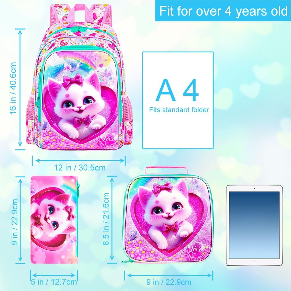 3pcs Backpack for Boys and Girls, 16” Kids Kindergarten Bookbag with Lunch Box, Cute Elementary Backpacks for Boy Girl - PuriLite
