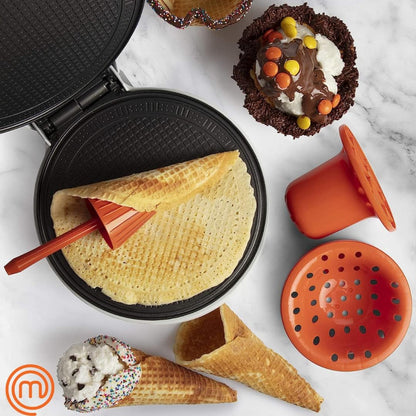 MasterChef Waffle Cone and Bowl Maker- Includes Shaper Roller and Bowl Press- Homemade Ice Cream Cone Baking Iron Machine, Fun Kitchen Appliance for Summer Parties & Gift Giving - PuriLite