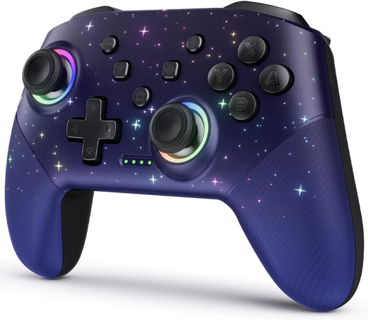 Voyee Switch Controller, LED Star Wireless Pro Controllers Compatible with Switch 2/Lite/OLED, Multi-Platform Windows PC with 9 Colors RGB Lights/Programmabele/Vibration/Turbo/Wakeup - PuriLite