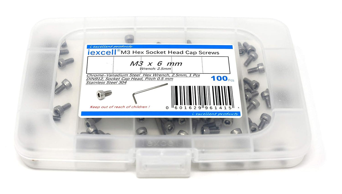 iexcell 25 Pcs M6 x 20mm Thread Pitch 1 mm Stainless Steel 304 Hex Socket Head Cap Screws Bolts Kit - PuriLite