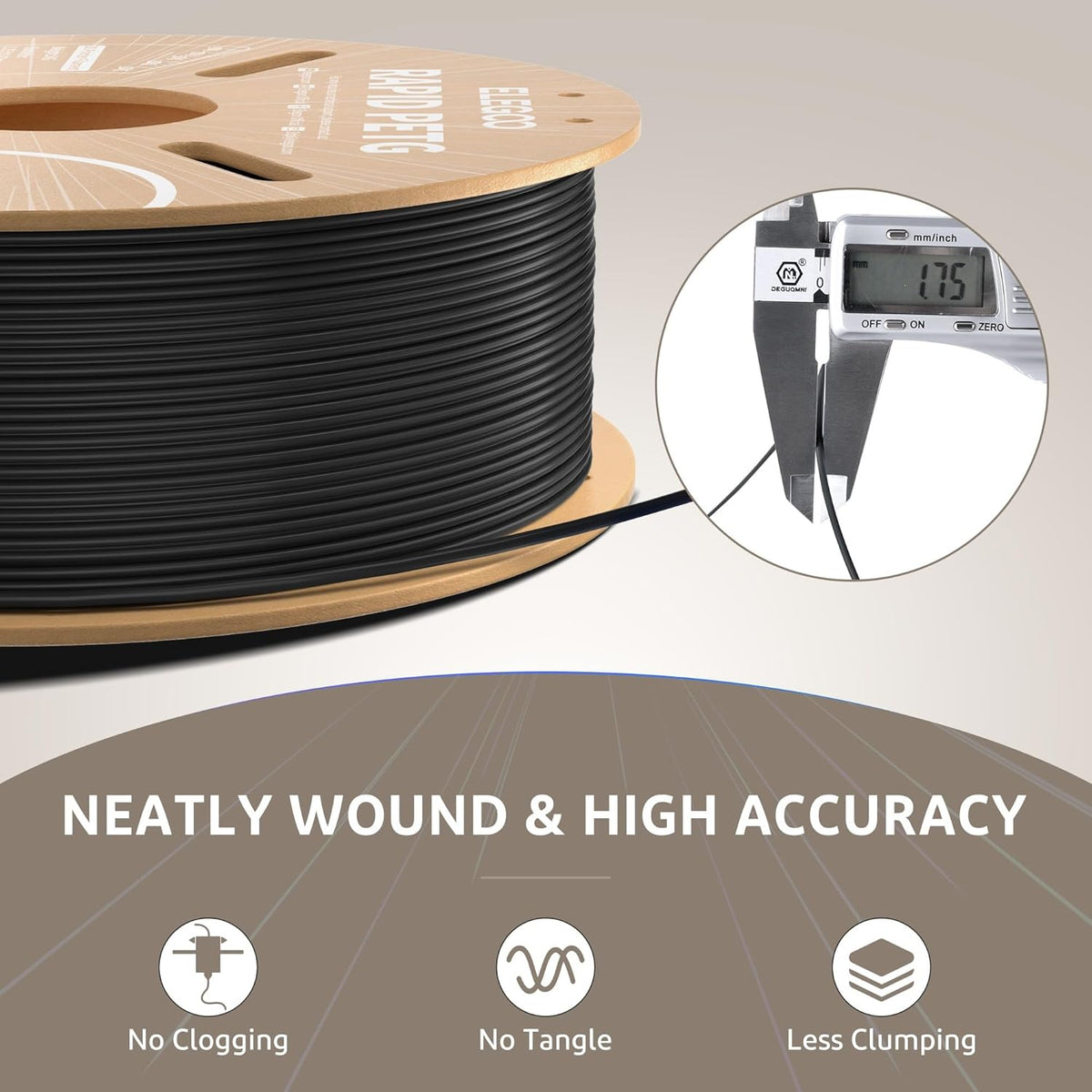 ELEGOO Rapid PETG Filament 1.75mm Black 1KG, 3D Printer Filament Max 600 mm/s High Speed Printing, Dimensional Accuracy +/- 0.02 mm Fit Most FDM Printer 1kg Cardboard Spool - PuriLite