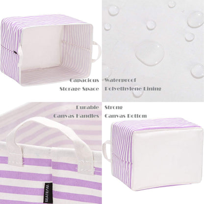 Sea Team 16.5 x 11.8 x 9.8 inches Square Canvas Fabric Storage Bins Shelves Storage Baskets Organizers for Nursery & Kid's Room, Grey Stripe - PuriLite