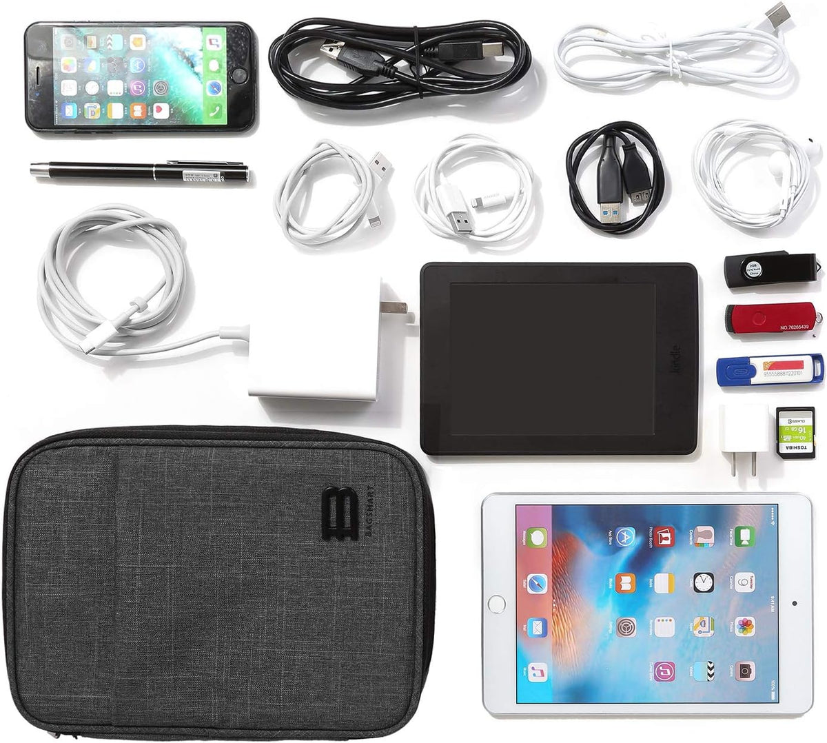 BAGSMART Electronic Organizer, Travel Cable Organizer Double Layer Electronics Accessories Cases Portable for Tablet 7.9", USB Drive, Cords, Black - PuriLite
