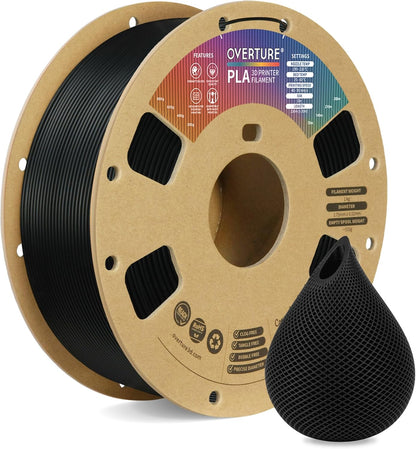 OVERTURE PLA Filament 1.75mm PLA 3D Printer Filament, 1kg Cardboard Spool (2.2lbs), Dimensional Accuracy +/- 0.02mm, Fit Most FDM Printer (Black 1-Pack) - PuriLite