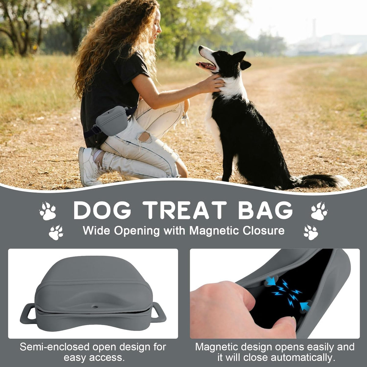 Dog Treat Pouch for Training, Silicone Magnetic Closure Dog Treat Bag Portable Treat Pouch with Belt, Waterproof Small Treat Bag for Dog Training, Dog Walking (Cyan) - PuriLite